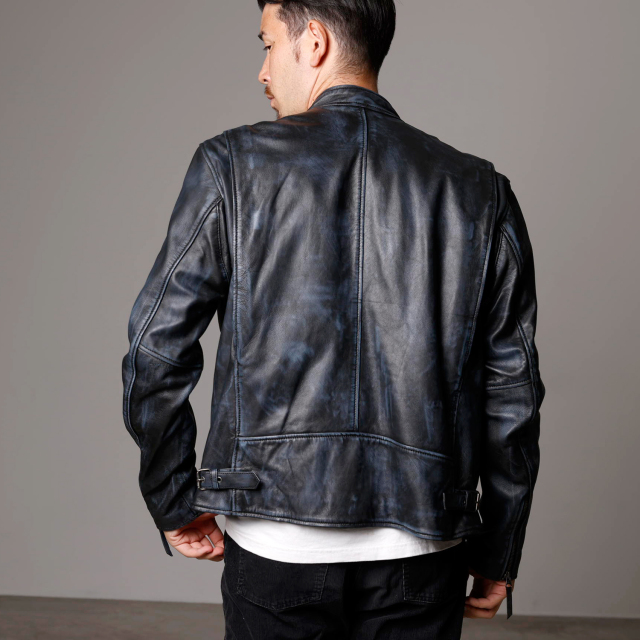 Mo-Laws ラム革 アンティーク加工 シングルライダースジャケット