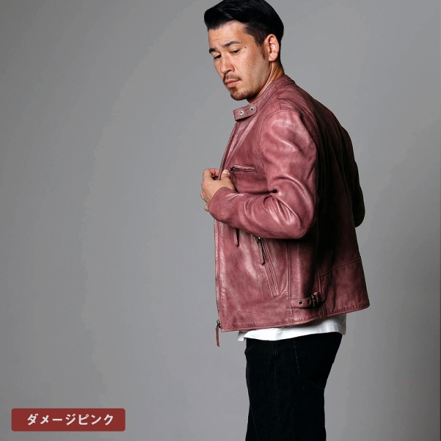 Mo-Laws 山羊革 メンズ シングルライダースジャケット ダメージカラー