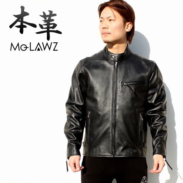 Mo-Laws 牛革 シングルライダースジャケット メンズ ブラック S/M/L/LL