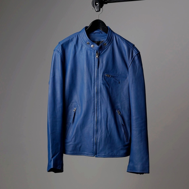 レザージャケット メンズ 本革 ブルー 青 シングルライダース