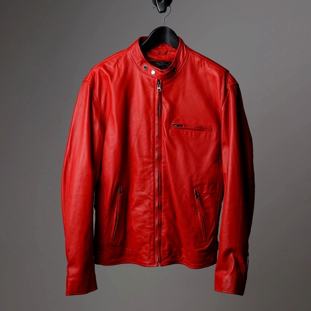 レザージャケット メンズ 本革 赤 レッド シングルライダース