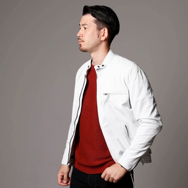 レザージャケット メンズ 本革 ホワイト 白 シングルライダース