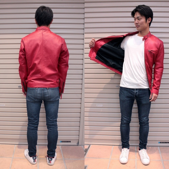 レザージャケット メンズ 本革 赤 レッド シングルライダース