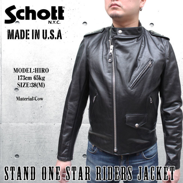 Schott 603US 牛革 シングルライダースジャケット メンズ ブラック M/ 7316