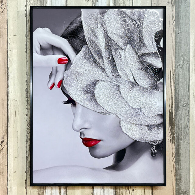 水晶パネル アートパネル 60×80cm 黒フレーム付き 女性 人物