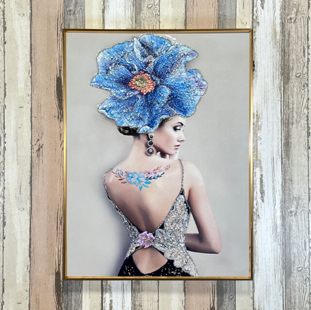 水晶パネル アートパネル 60×80cm 金フレーム付き 女性 クリスタル