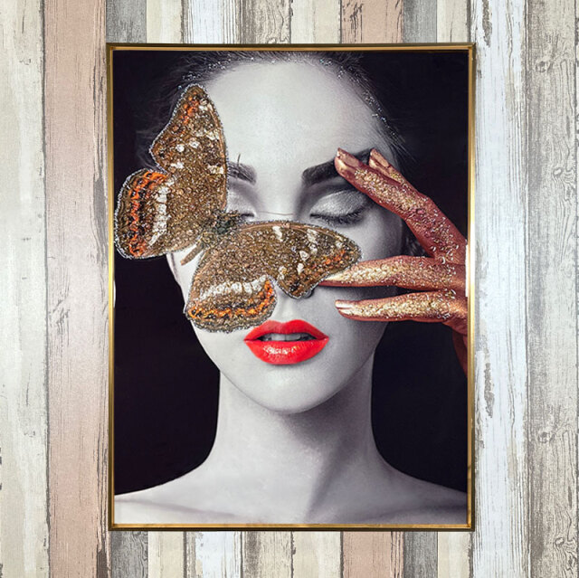 水晶パネル アートパネル 60×80cm 金フレーム付き 女性 クリスタル