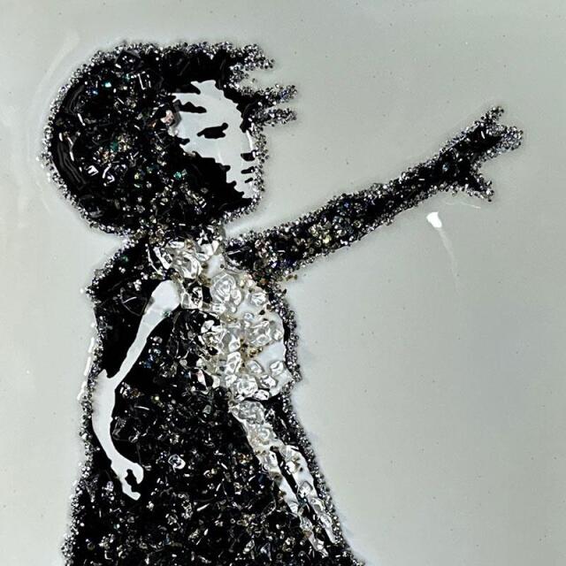 水晶パネル アートパネル 60×80cm バンクシー 風船と少女 黒フレーム