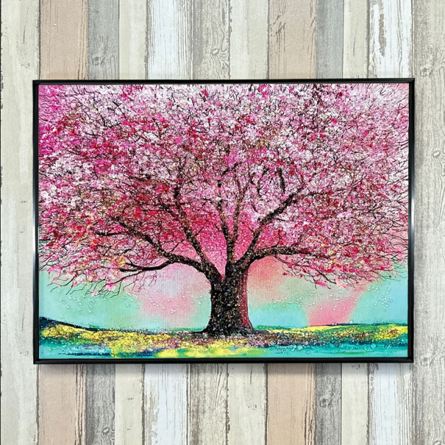 水晶パネル アートパネル 60×80cm 桜 風景 黒フレーム付き クリスタル
