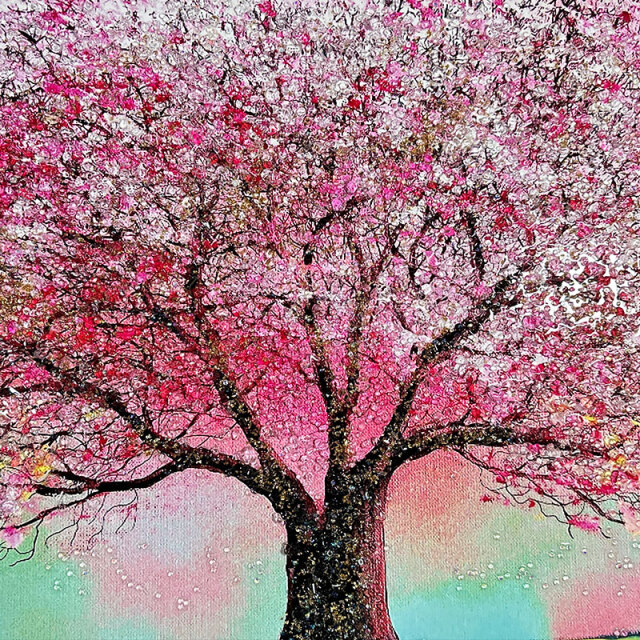 水晶パネル アートパネル 60×80cm 桜 風景 黒フレーム付き クリスタル