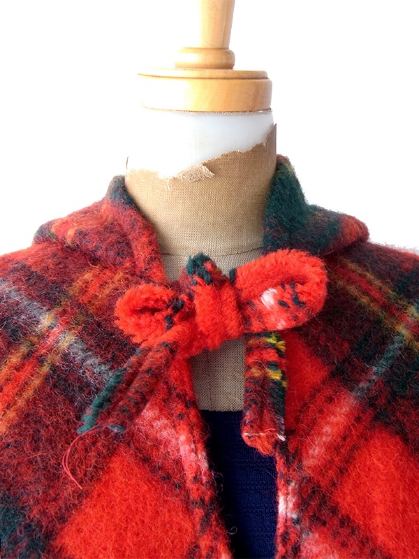 送料無料】フランス買い付け 60年代製 レッド X タータンチェック