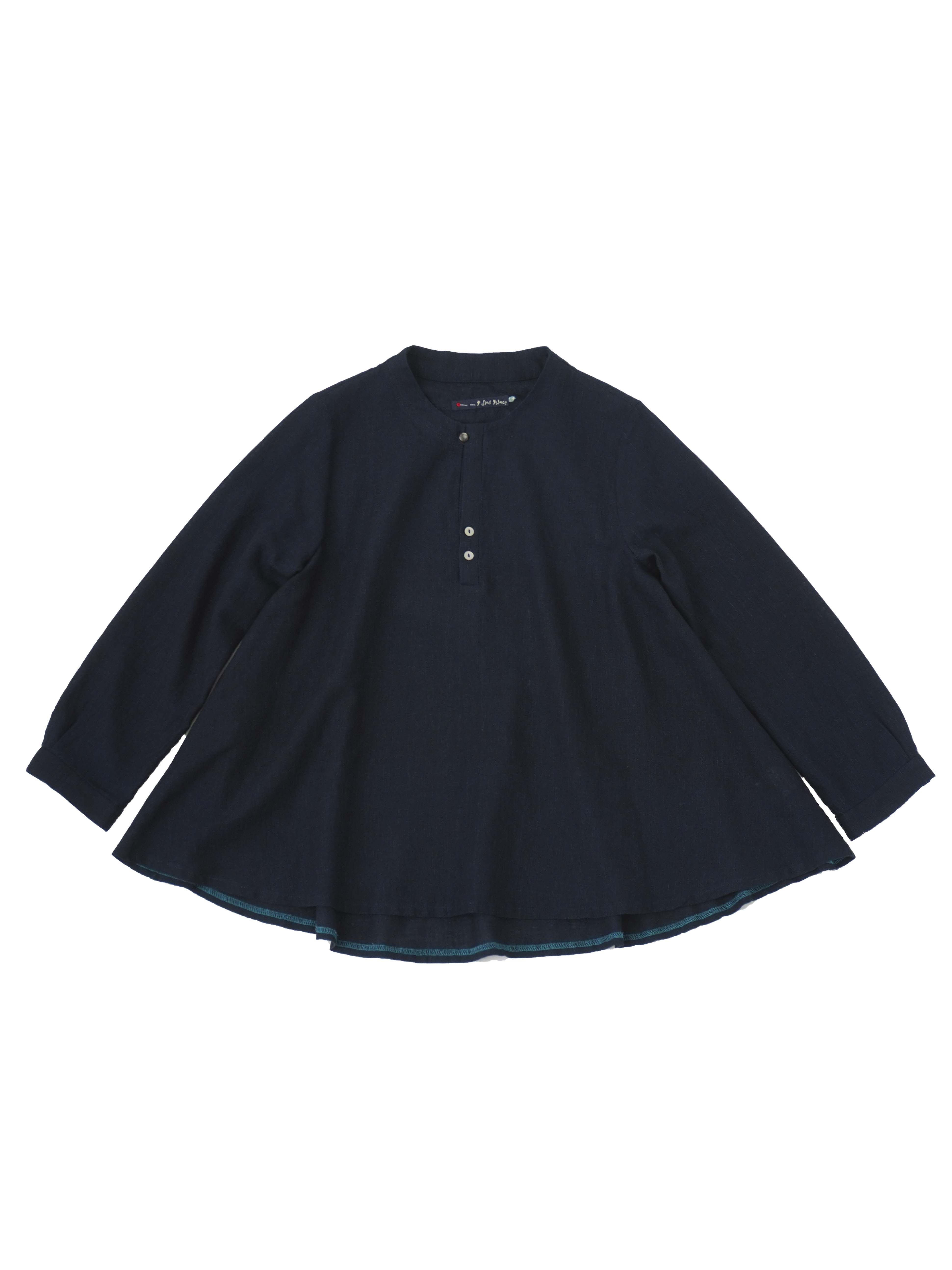 インディゴガーゼボトル襟フレアーシャツ