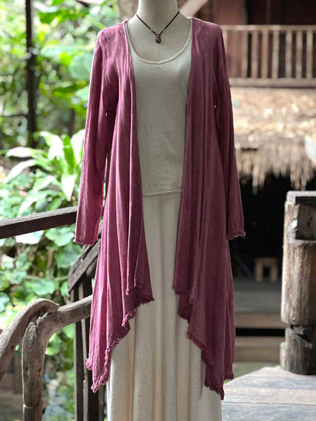 asana HEMP100% テロテロ フリンジ ロング カーディガン・草木染め