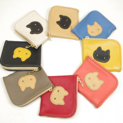 猫の可愛い財布：L字ファスナーのミニ財布：カワイイ革製品