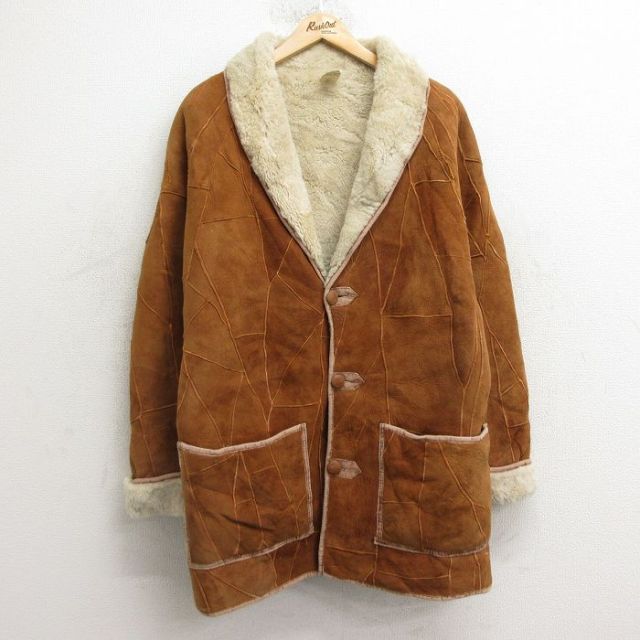 古着通販 L☆古着 長袖 スエード レザー ボア ジャケット メンズ 90