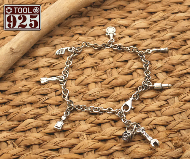 TOOL925 スカル×工具×道具 シルバーチャームブレスレット skull × tool