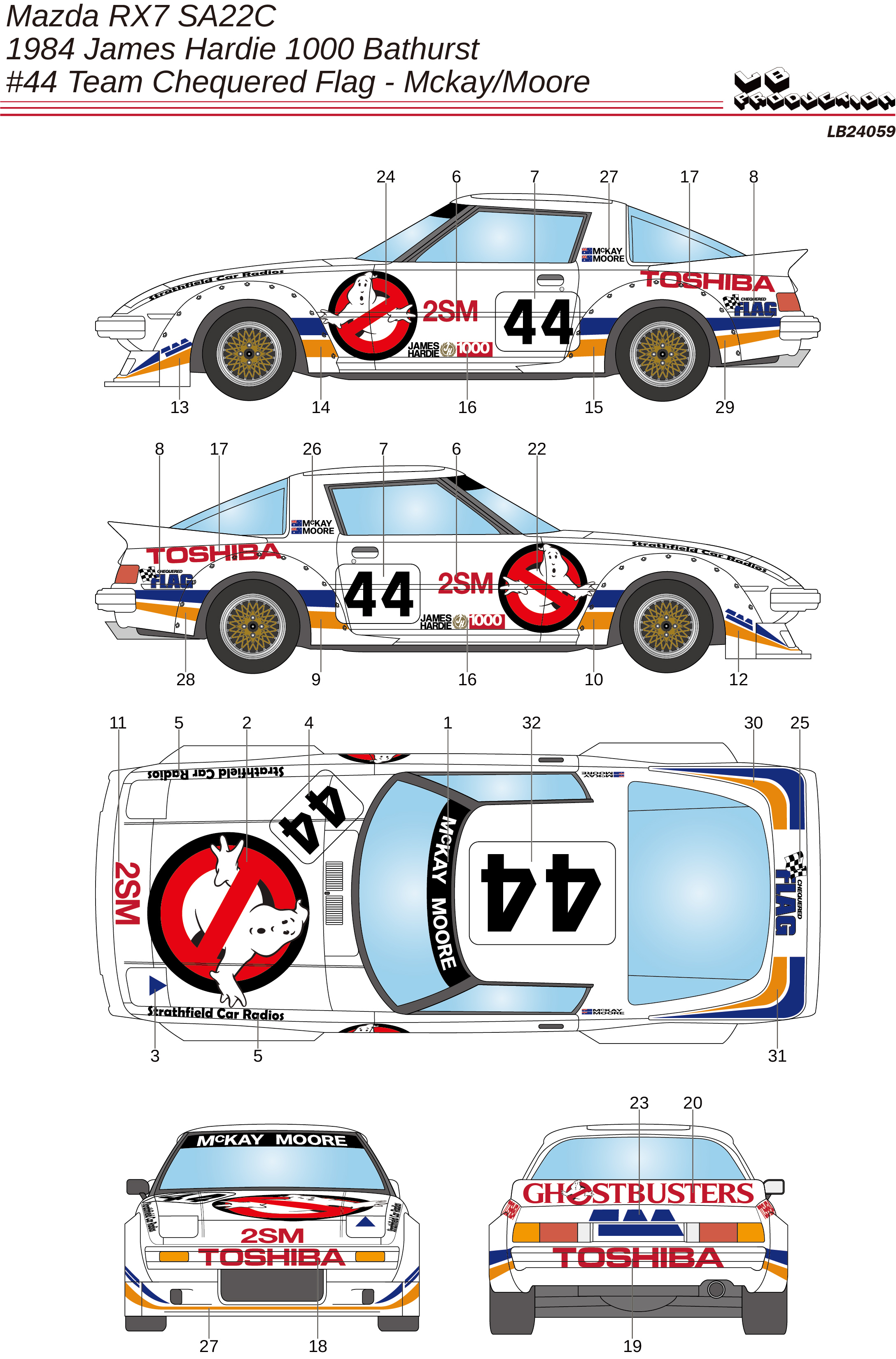 LBプロダクション 1/24 マツダ RX-7 SA22C バサースト 1984 No.44 フル
