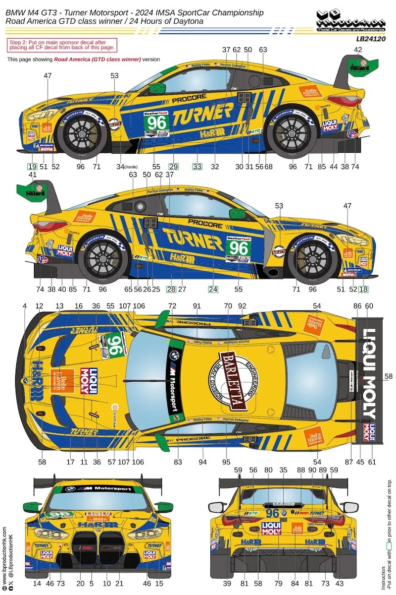 LBプロダクション 1/24 BMW M4 GT3 Turner 2024 IMSA ロードアメリカ