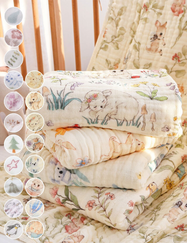 6重ガーゼ バスタオル アニマル＆花柄 | マタニティウェア・授乳服の