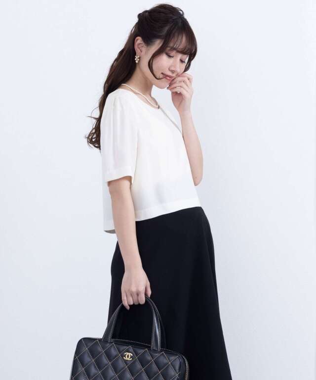 フリルトップス×フレアスカート 2ピースセットアップ 産前差後兼用