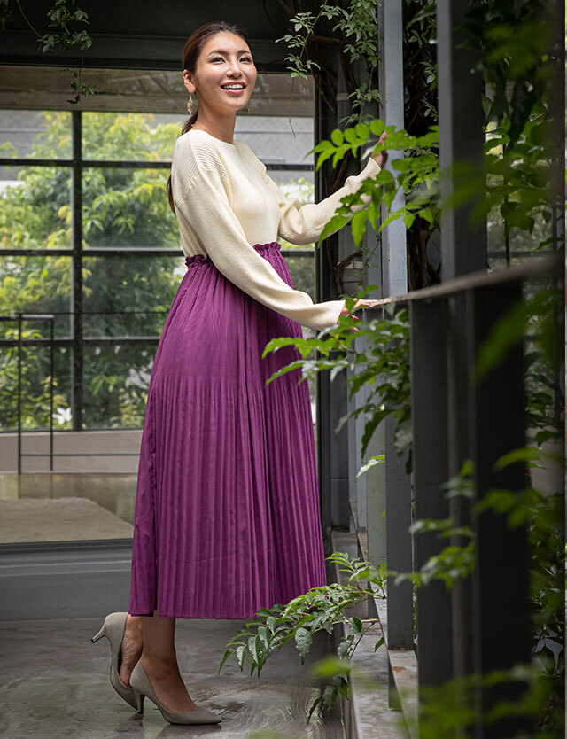 消しプリーツ ロング丈スカート 産前産後兼用 マタニティボトム