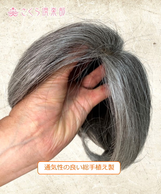 男性用メンズ部分ウィッグ人毛100% 総手植え製 白髪染め分け左分け