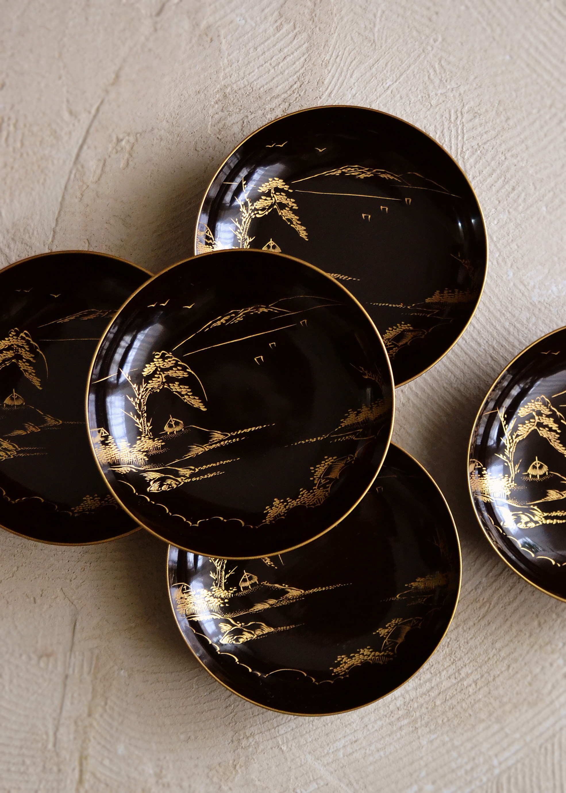 蒔絵漆皿 中皿 漆器 沈金蒔絵 5枚組Antique Sam's Collection