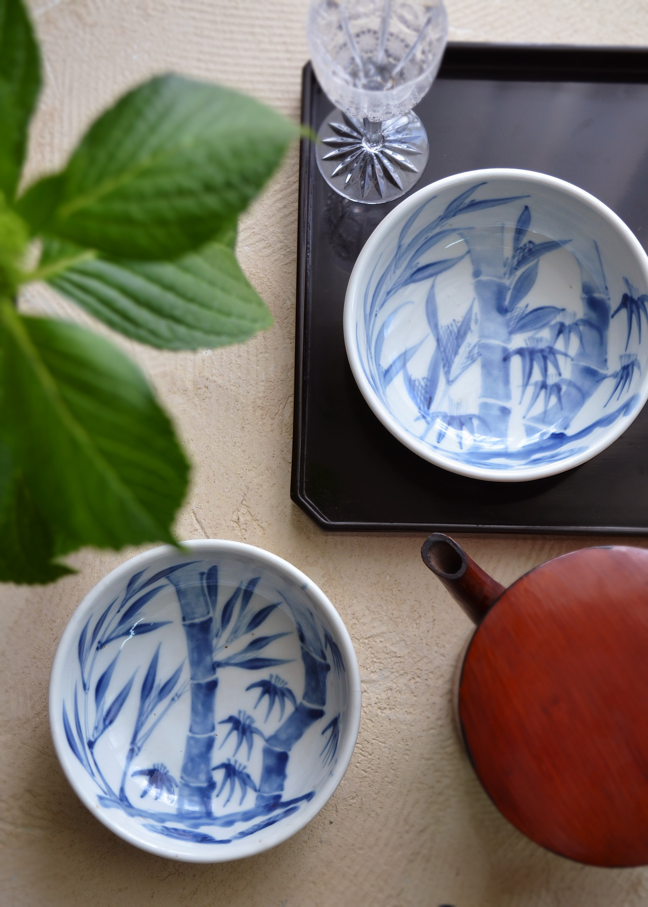 手描き染付竹紋鉢 麺鉢 丼 和食器 大碗 サラダボウル 染