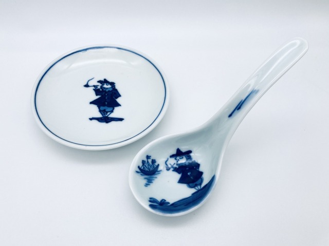 長崎紋丸レンゲ（台皿付） しん窯 青花