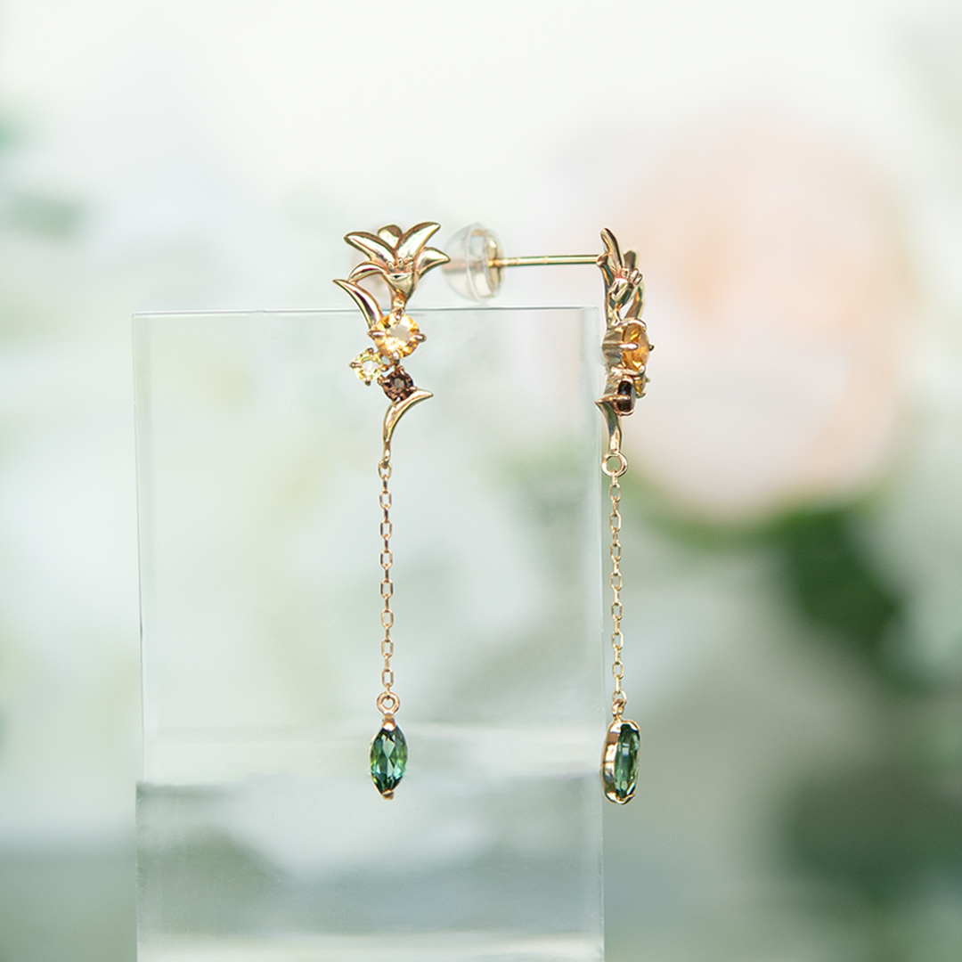 ピアス K10イエローゴールド シトリン イエローサファイア スモーキー