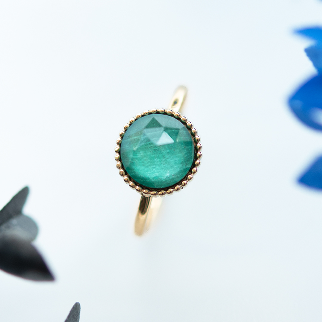 リング K10イエローゴールド マラカイト クオーツ(JLージュエルー