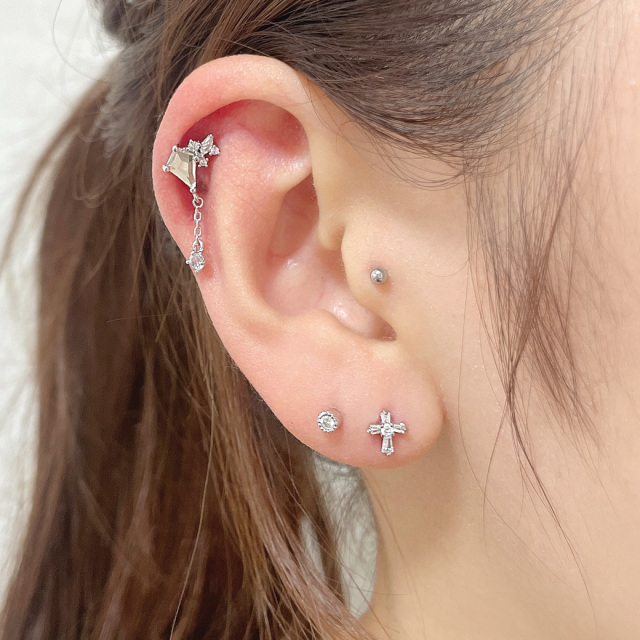 14G 16G ］チェーン ビジュー チャーム ストレート 軟骨ピアス