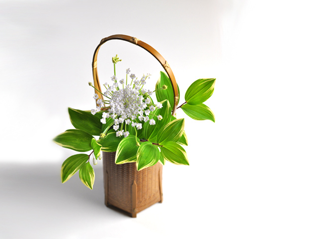 網代編み花籠 六角 /インテリア/花入れ/花籠/華道具/花器/竹/職人