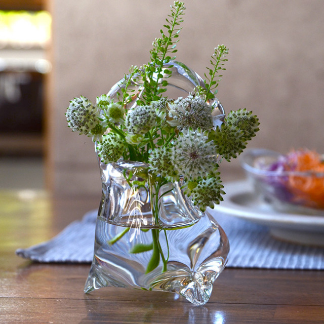 ガラス 三つ足手付花入 作家「原光弘」