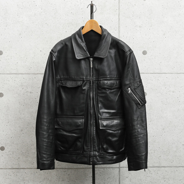 ドイツ警察 ブラック レザージャケット リフレクターバックロゴ