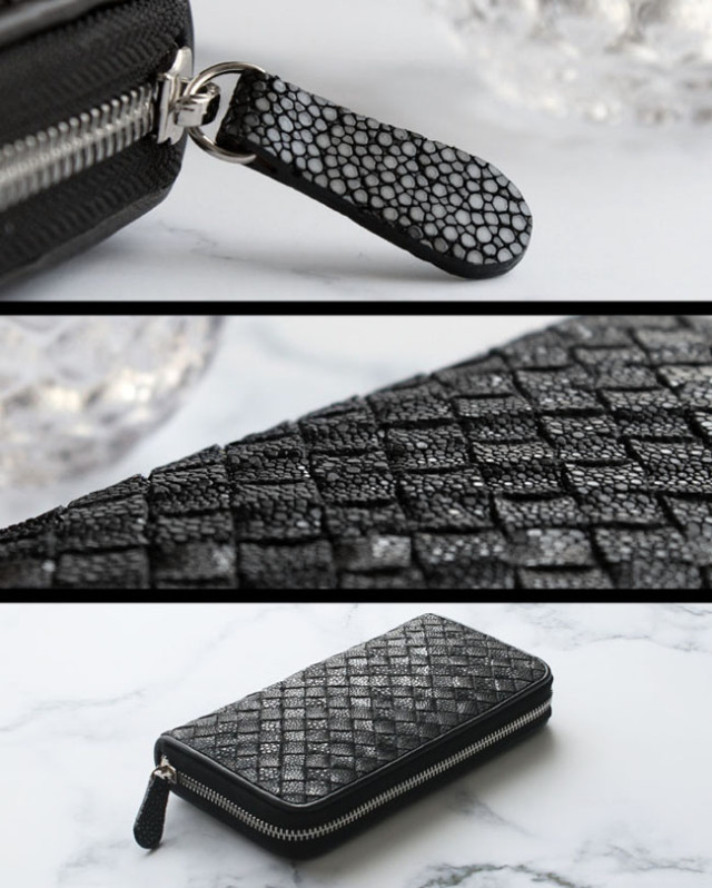 長財布 スティングレイ／エイ革 ガルーシャ 編み込み ラウンド