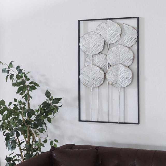アイアン アートパネル ウォールデコレーション ホワイトリーフ 56