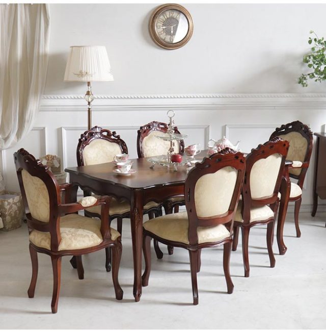 輸入家具 ダイニングセット7P 6人掛け ヨーロピアンクラシック