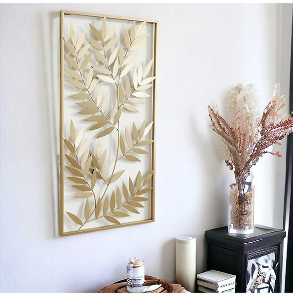 壁面をおしゃれに演出 ウォールアートパネル リーフゴールド 【送料