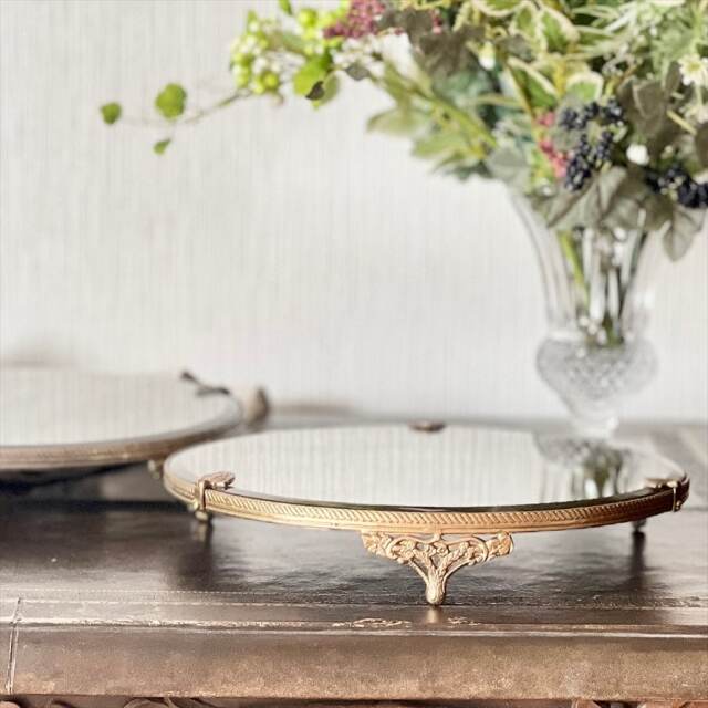 全2色】 真鍮製 アンティーク調 ディスプレイミラートレイ（トレー