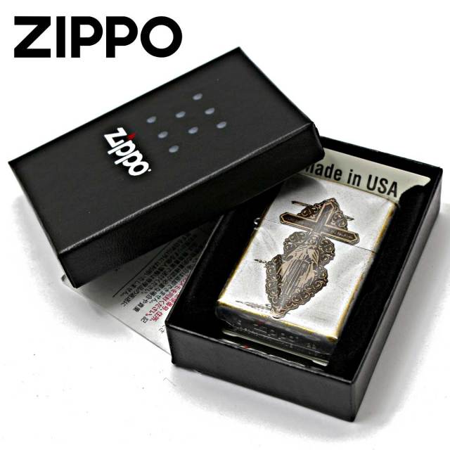 Zippo ジッポー マリア メタル クロス 十字架 ユーズド シルバー