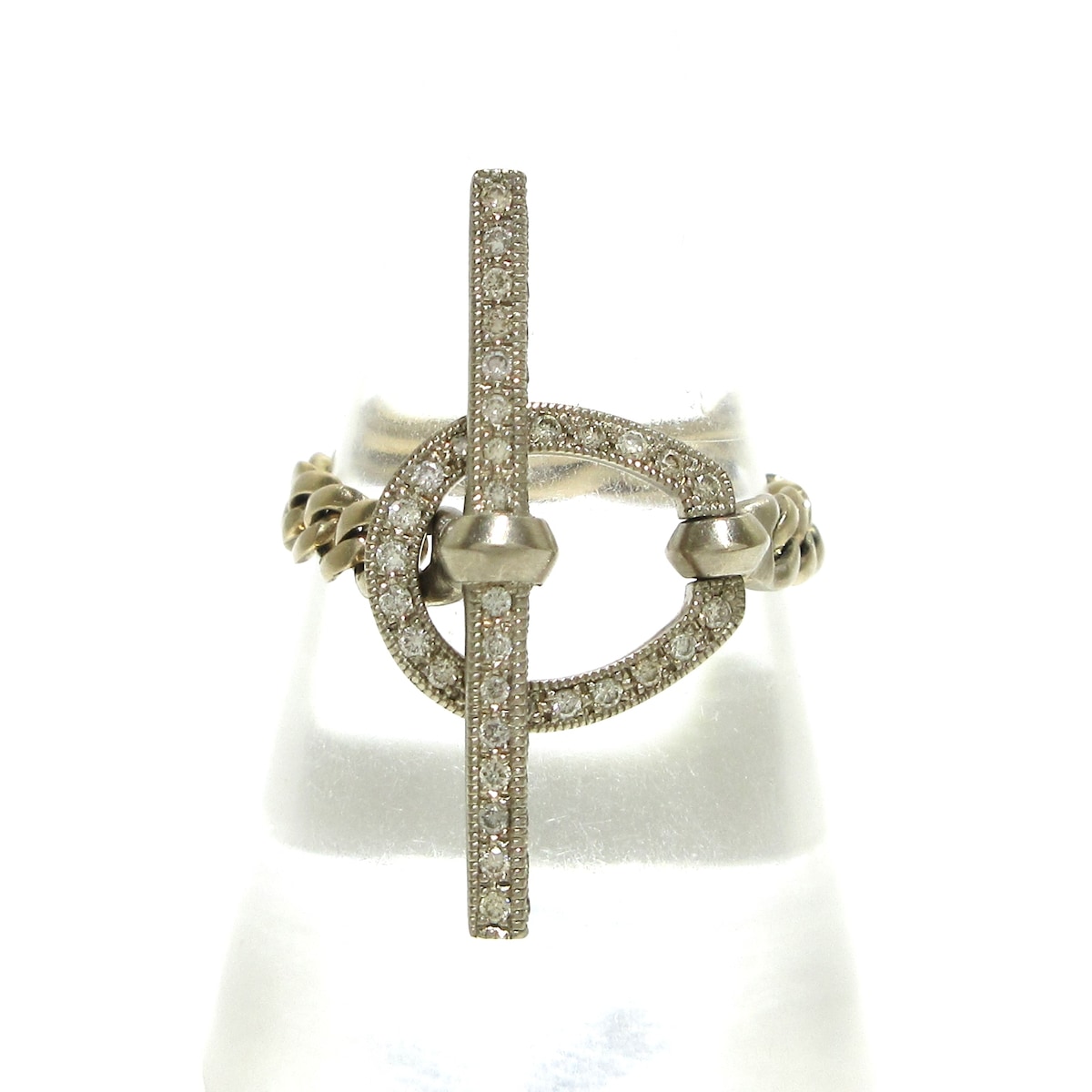 ハム/リング/Tバーチェーンリング/K18WG×ダイヤモンド/ダイヤ0.22