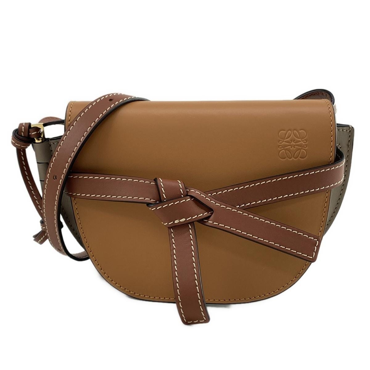 ロエベ/ショルダーバッグ/ゲートバッグミニ/ブラウン×グレージュ
