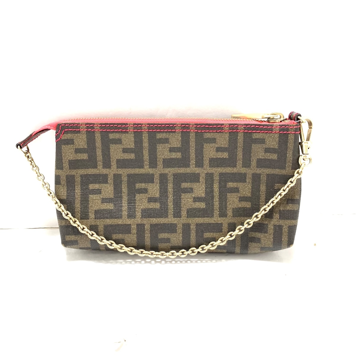 フェンディ/ポーチ/ズッカ柄/ブラウン×ダークブラウン×ピンク/PVC(塩化