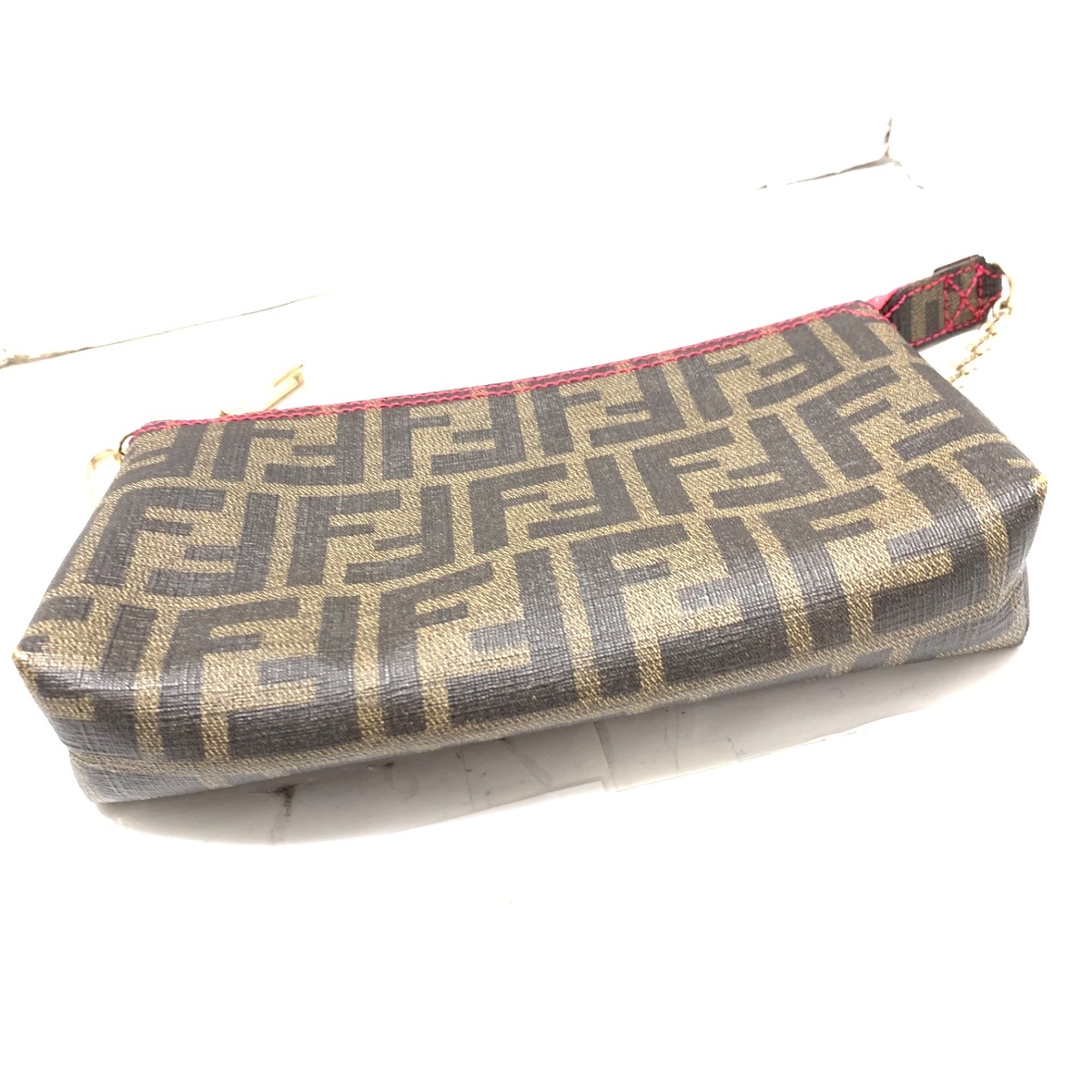 フェンディ/ポーチ/ズッカ柄/ブラウン×ダークブラウン×ピンク/PVC(塩化