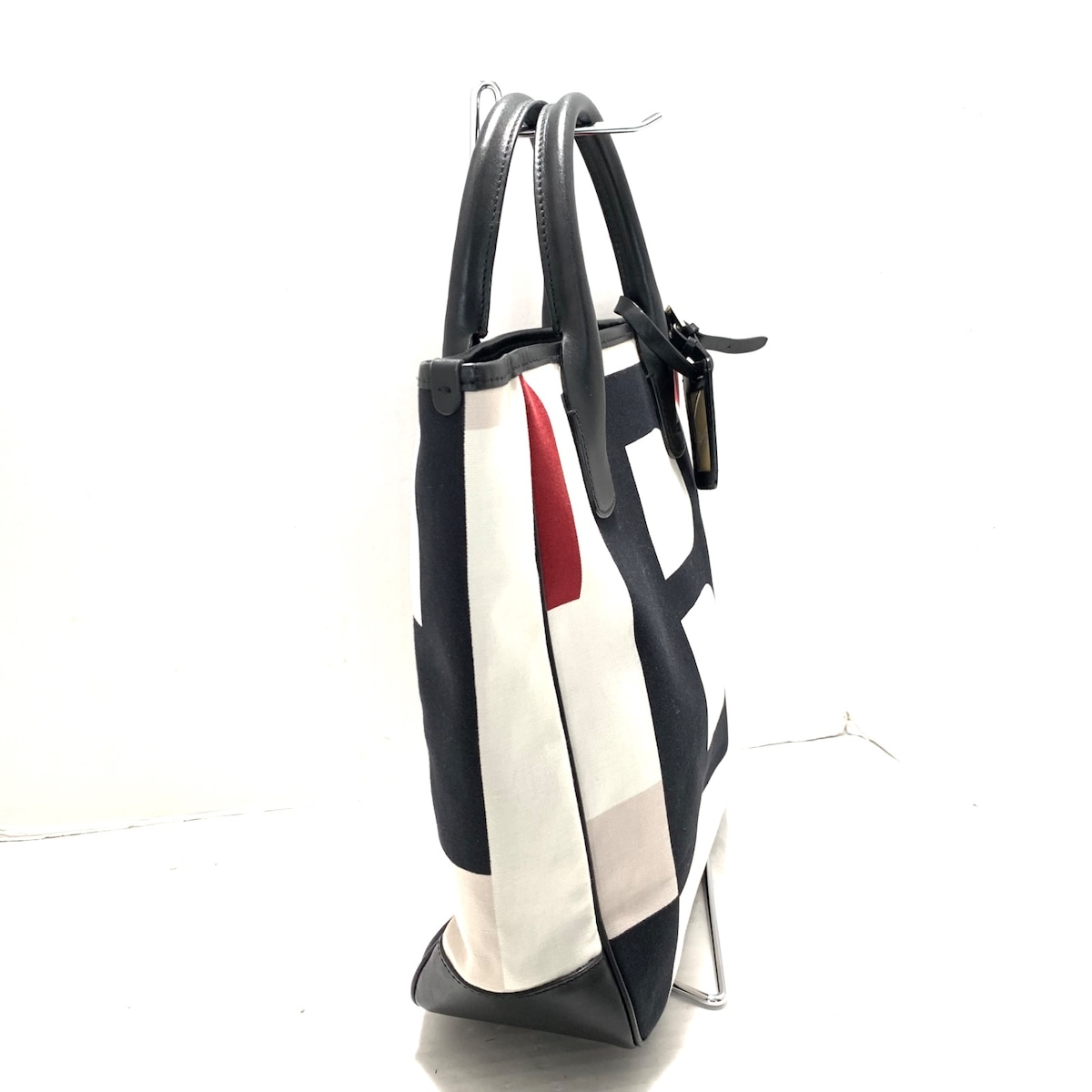 バリー/トートバッグ/ビジーB/白×黒×レッド/キャンバス×レザーの買取