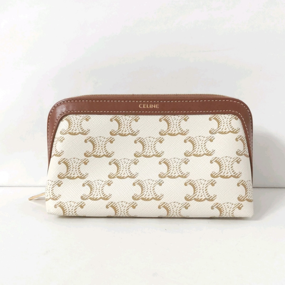 セリーヌ/ポーチ/スモール コスメティックポーチ/ホワイト/トリオンフ