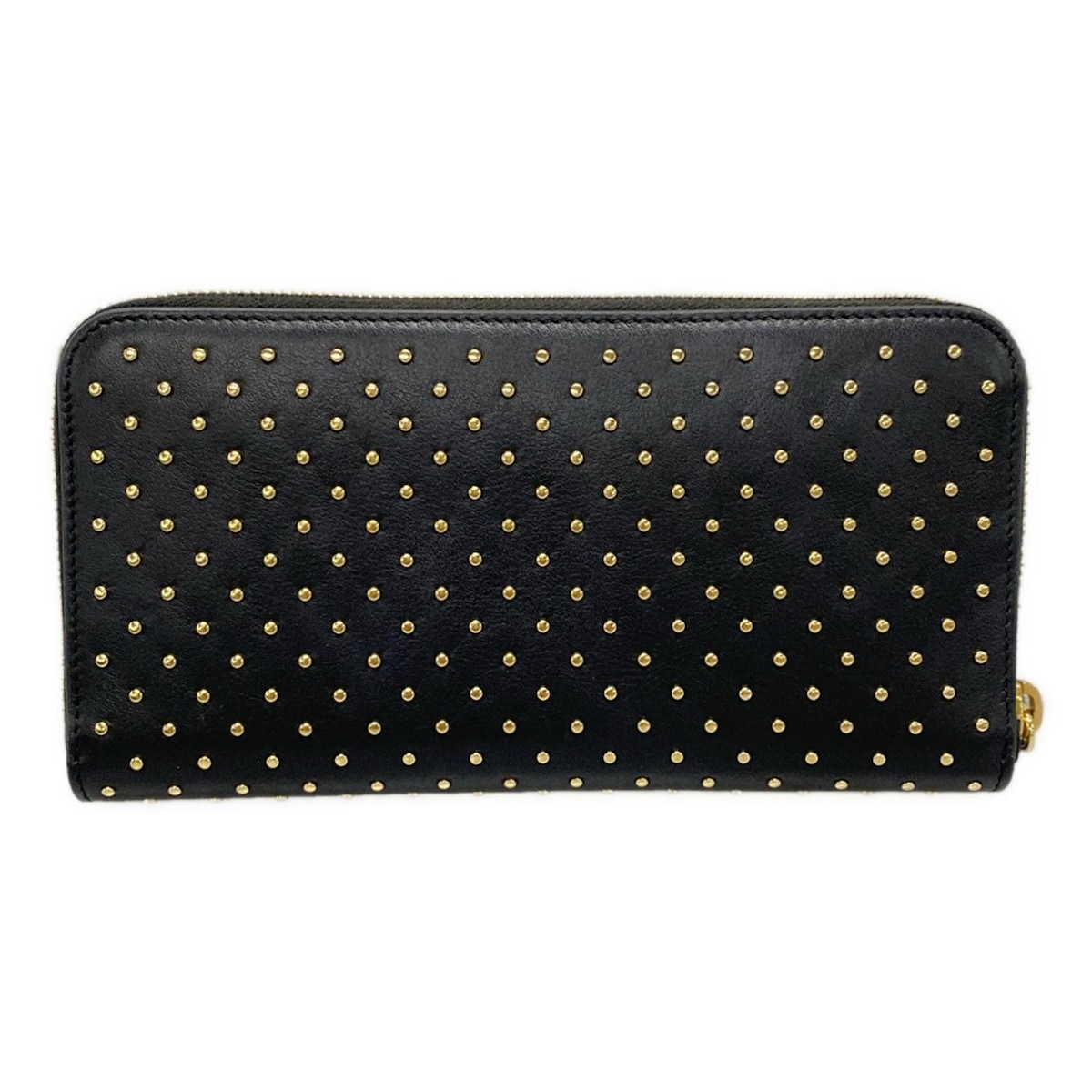 プラダ/長財布/スタッズドレザー ジップアラウンド/黒×ゴールド/型番