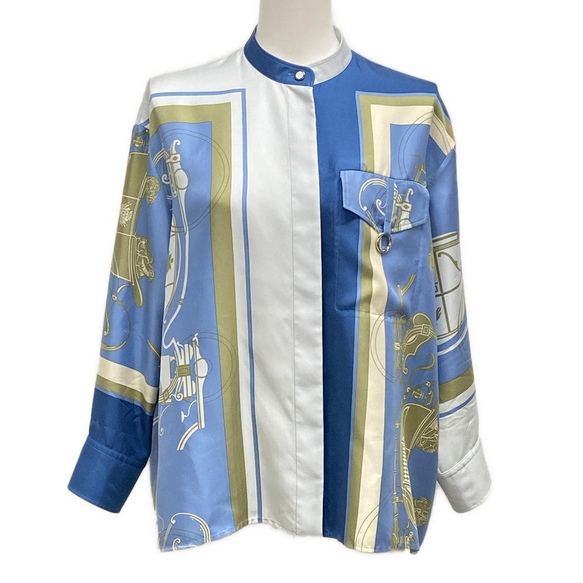 エルメス/シャツブラウス/ライトブルー×ブルーグレー×マルチ/サイズ