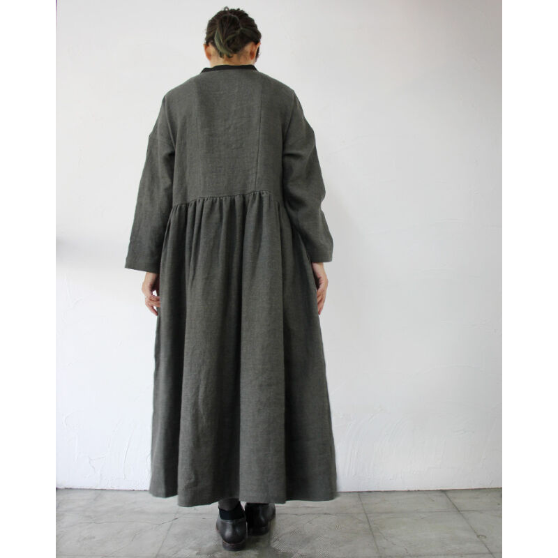 MAGALI マガリ ブラッシュドベルギーリネンギャザーワンピース